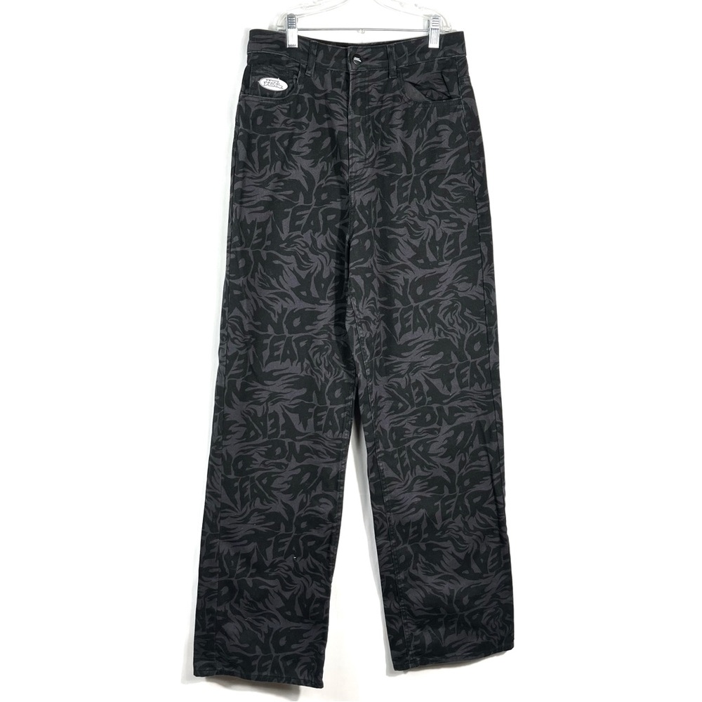 No Fear x H&M Black Metal Logo Baggy Loose Fit Wide Leg Retro Pants Y2K Skater 6
